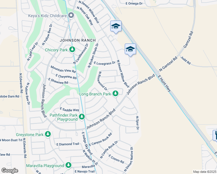 map of restaurants, bars, coffee shops, grocery stores, and more near 992 East Saddle Way in Queen Creek
