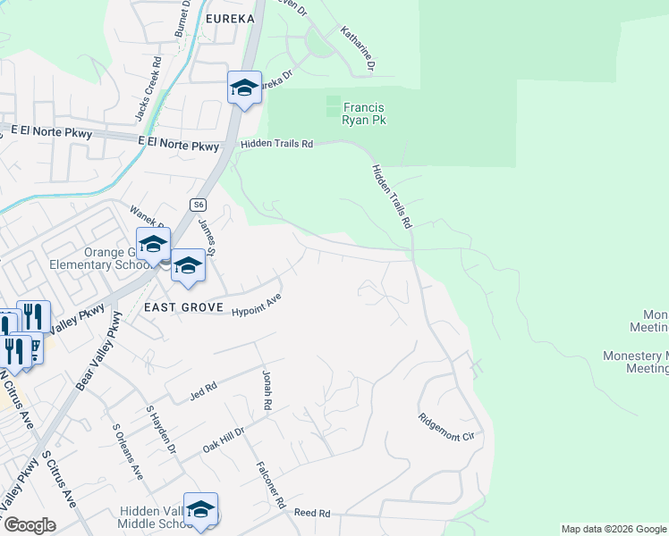 map of restaurants, bars, coffee shops, grocery stores, and more near 161 Willow Meadow Place in Escondido