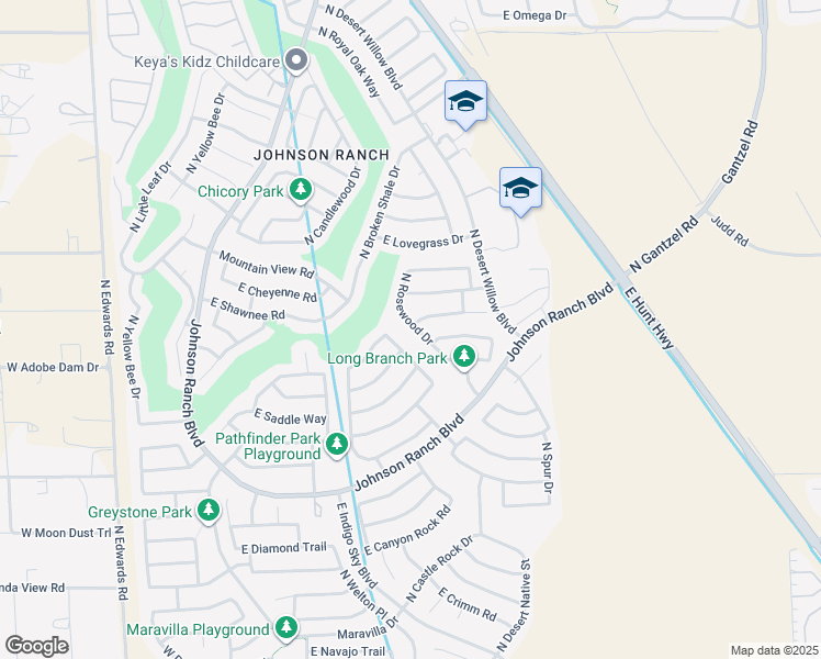 map of restaurants, bars, coffee shops, grocery stores, and more near 29252 North Rosewood Drive in San Tan Valley