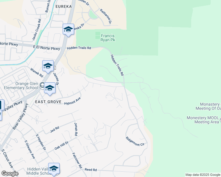 map of restaurants, bars, coffee shops, grocery stores, and more near 3194 Willow Tree Lane in Escondido