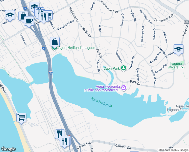 map of restaurants, bars, coffee shops, grocery stores, and more near 4509 Adams Street in Carlsbad