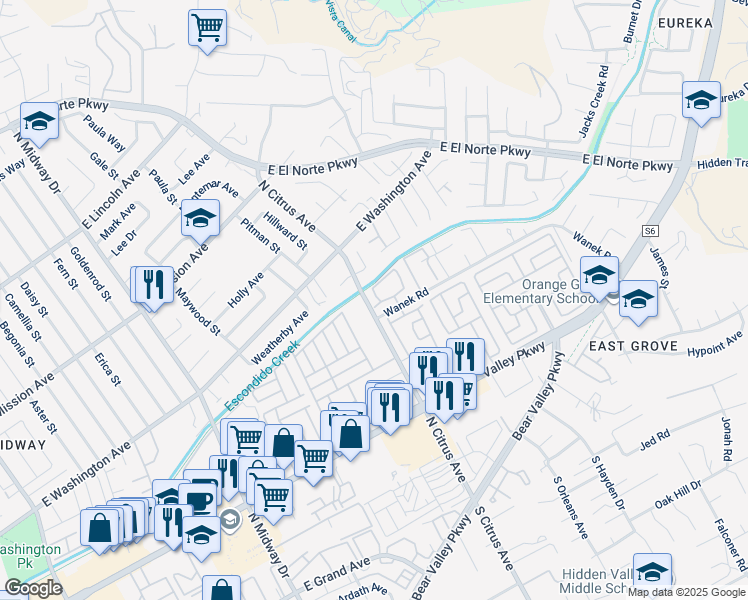 map of restaurants, bars, coffee shops, grocery stores, and more near in Escondido