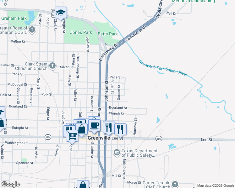 map of restaurants, bars, coffee shops, grocery stores, and more near 2312 McDougal Street in Greenville