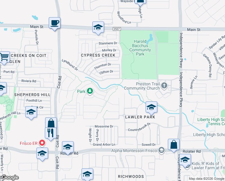 map of restaurants, bars, coffee shops, grocery stores, and more near 8162 Edgefield Court in Frisco