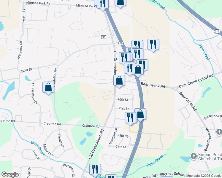 map of restaurants, bars, coffee shops, grocery stores, and more near 740 69th Street in Tuscaloosa