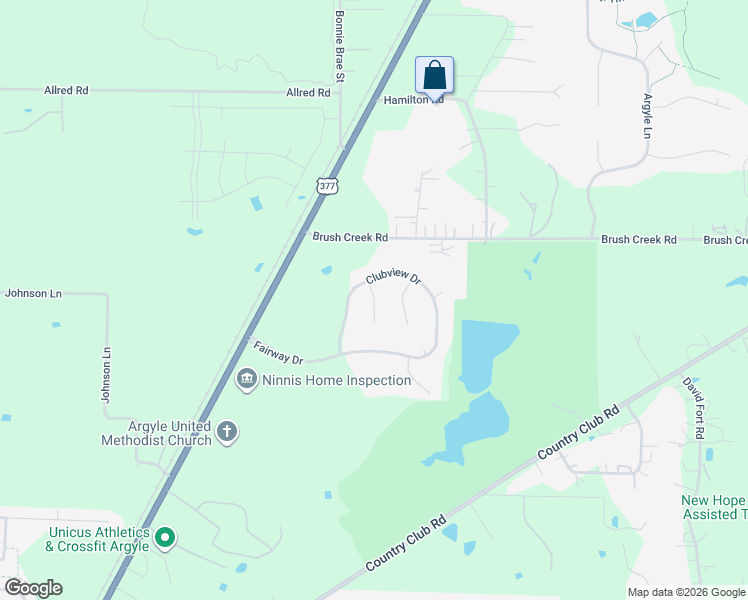 map of restaurants, bars, coffee shops, grocery stores, and more near 3317 ClubView Drive in Argyle