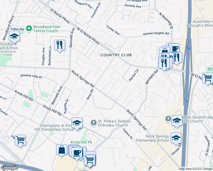 map of restaurants, bars, coffee shops, grocery stores, and more near Leaf Lane in Escondido