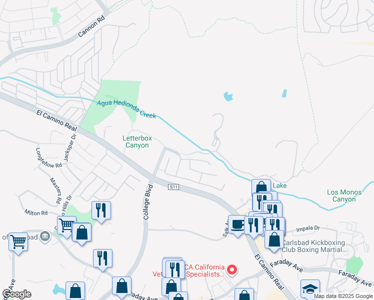 map of restaurants, bars, coffee shops, grocery stores, and more near 5410 Sunny Creek Road in Carlsbad