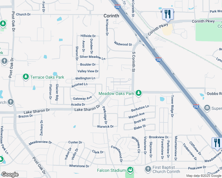 map of restaurants, bars, coffee shops, grocery stores, and more near 2010 Corinth Parkway in Corinth