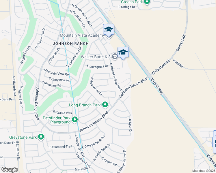 map of restaurants, bars, coffee shops, grocery stores, and more near 1031 East Taylor Trail in San Tan Valley