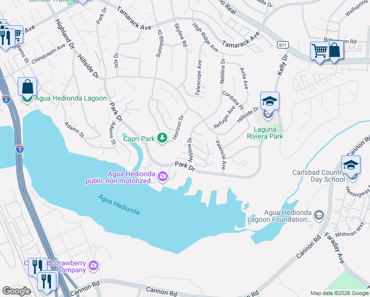 map of restaurants, bars, coffee shops, grocery stores, and more near 4777 Argosy Lane in Carlsbad
