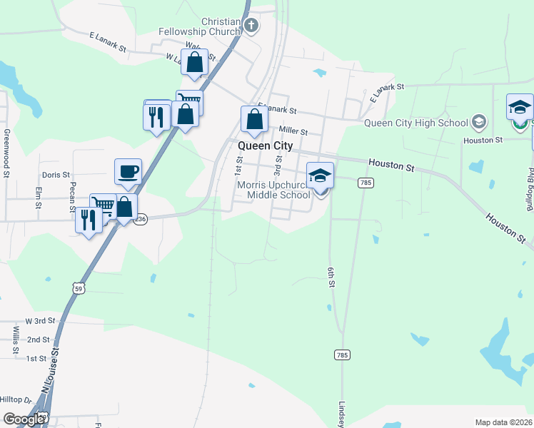 map of restaurants, bars, coffee shops, grocery stores, and more near 407 3rd Street in Queen City