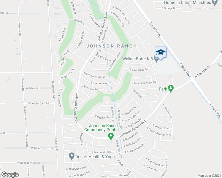 map of restaurants, bars, coffee shops, grocery stores, and more near 494 East Shawnee Road in San Tan Valley