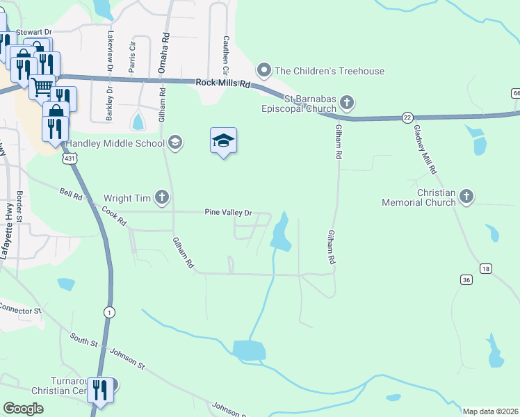 map of restaurants, bars, coffee shops, grocery stores, and more near 459 Pine Valley Drive in Roanoke