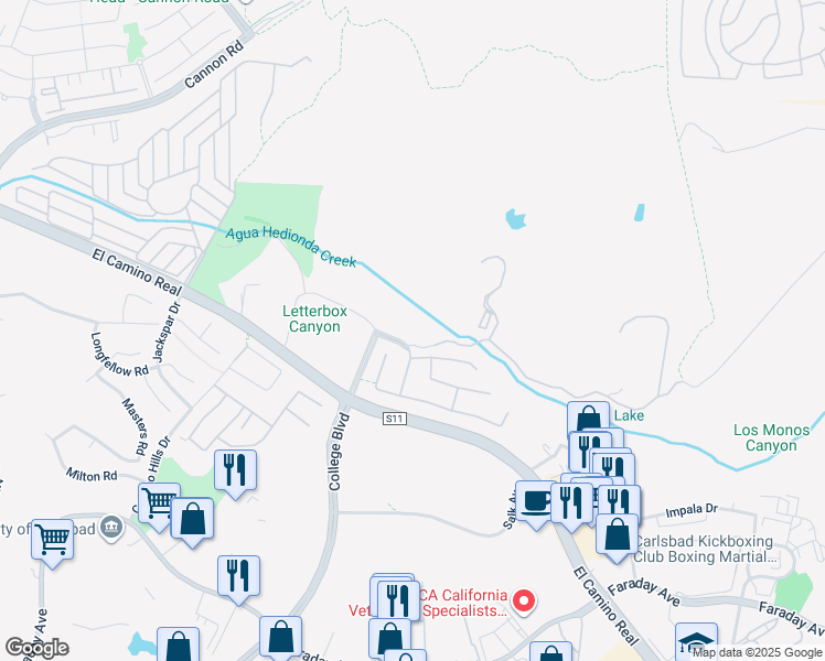 map of restaurants, bars, coffee shops, grocery stores, and more near 5410 Sunny Creek Road in Carlsbad