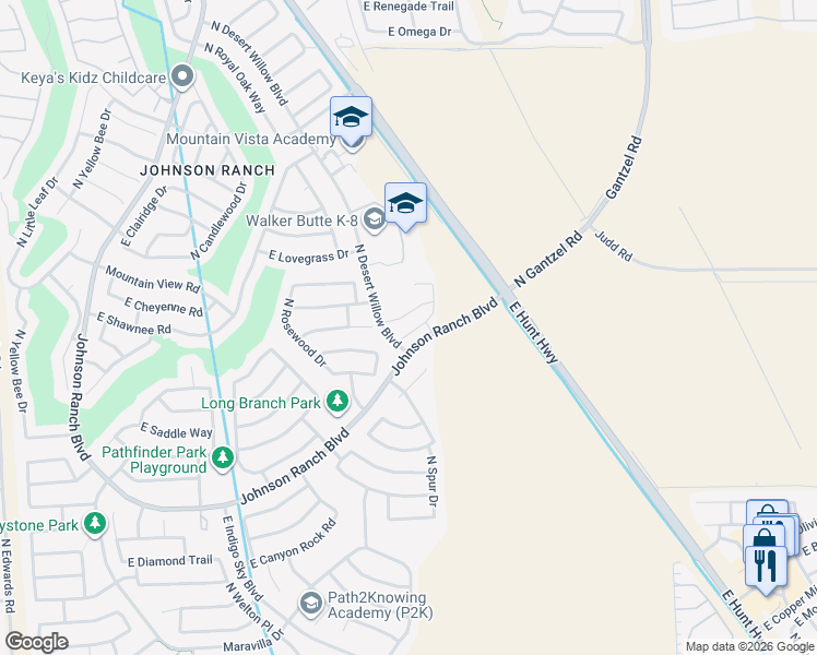 map of restaurants, bars, coffee shops, grocery stores, and more near 1290 East Palomino Way in San Tan Valley