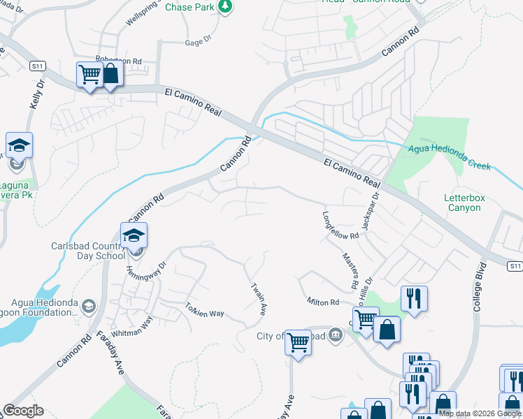 map of restaurants, bars, coffee shops, grocery stores, and more near 5106 Lynch Court in Carlsbad