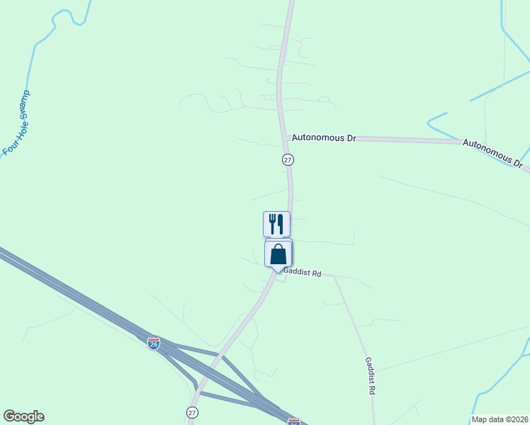 map of restaurants, bars, coffee shops, grocery stores, and more near 126 Mazzie Lane in Ridgeville