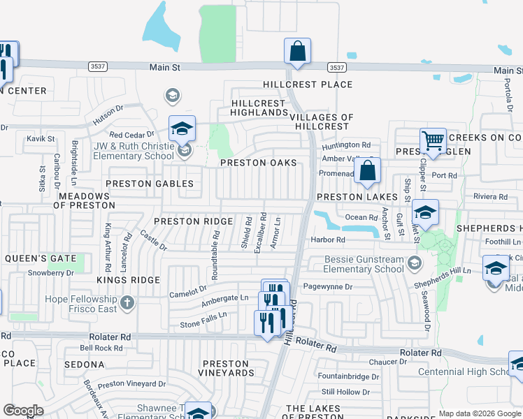 map of restaurants, bars, coffee shops, grocery stores, and more near 10822 Quest Drive in Frisco
