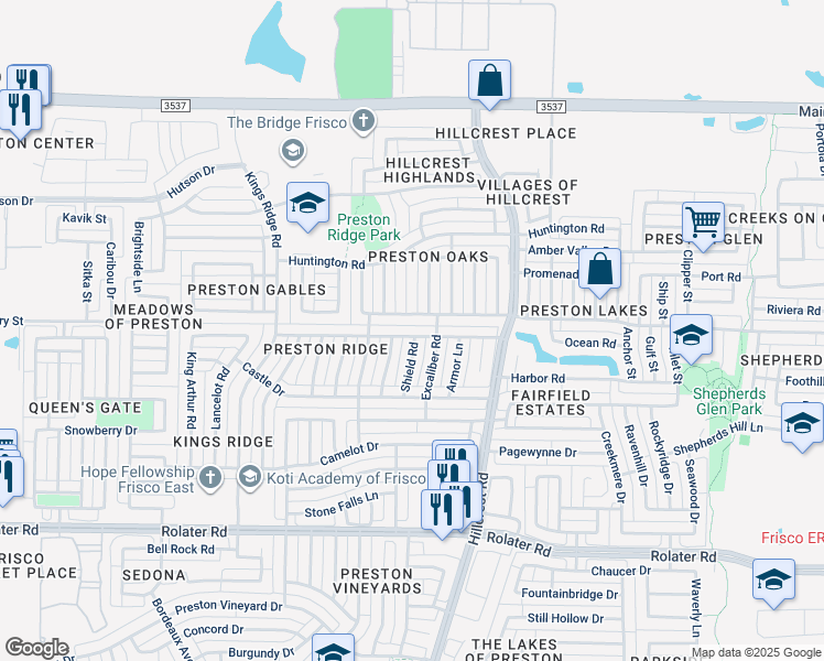 map of restaurants, bars, coffee shops, grocery stores, and more near 10736 Quest Drive in Frisco