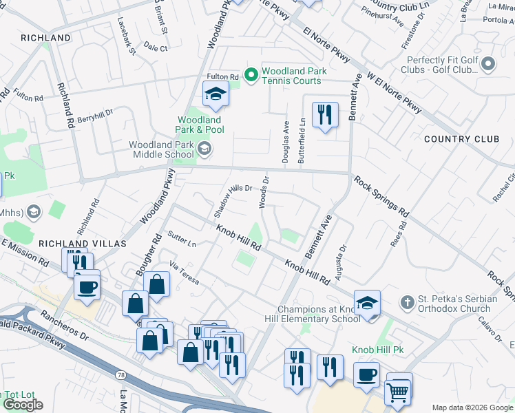 map of restaurants, bars, coffee shops, grocery stores, and more near 562 Woods Drive in San Marcos