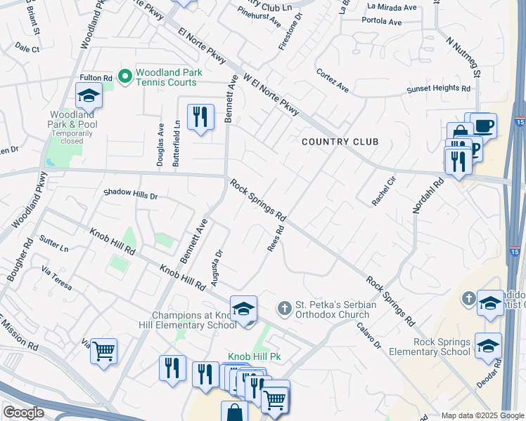 map of restaurants, bars, coffee shops, grocery stores, and more near 1743 Rock Springs Road in San Marcos