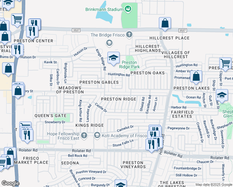 map of restaurants, bars, coffee shops, grocery stores, and more near 10364 Quest Drive in Frisco