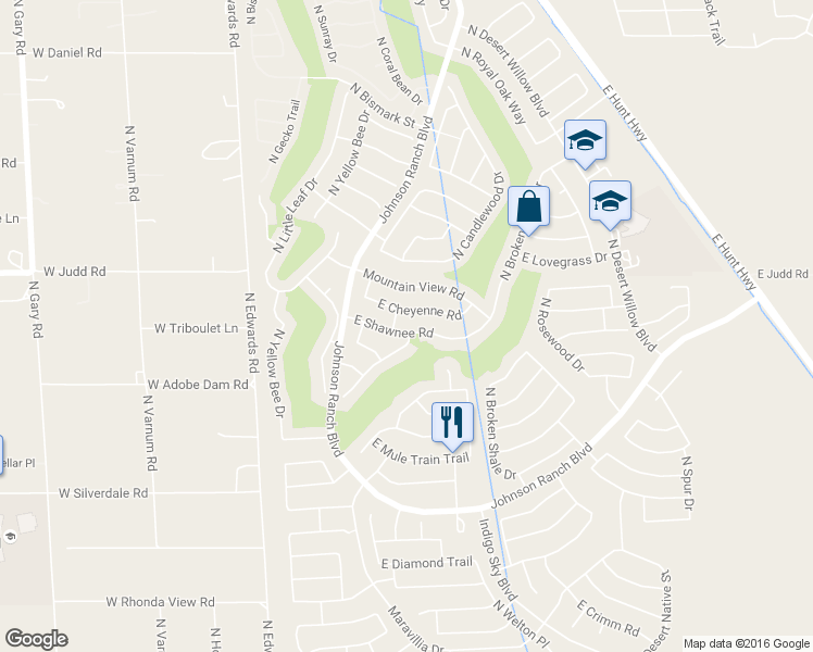 map of restaurants, bars, coffee shops, grocery stores, and more near 386 E Shawnee Rd in San Tan Valley