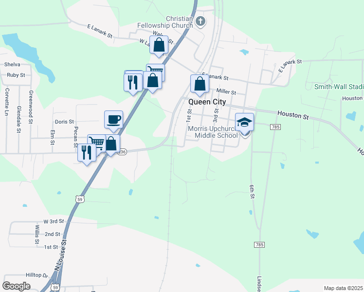 map of restaurants, bars, coffee shops, grocery stores, and more near 309 1st Street in Queen City