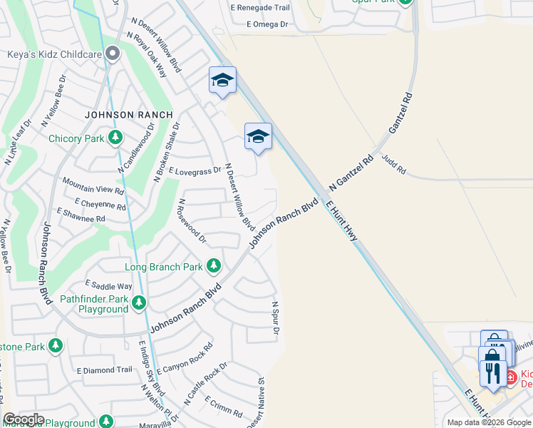map of restaurants, bars, coffee shops, grocery stores, and more near 1290 East Palomino Way in Queen Creek