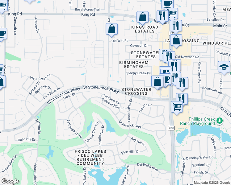 map of restaurants, bars, coffee shops, grocery stores, and more near 7995 Player Ct in Frisco
