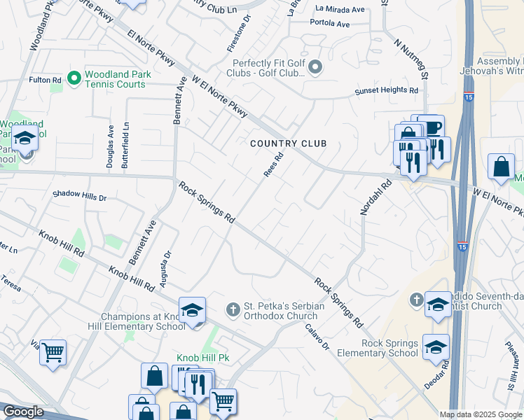 map of restaurants, bars, coffee shops, grocery stores, and more near Leaf Lane in Escondido