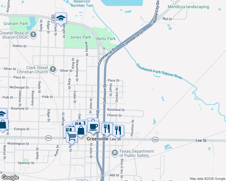 map of restaurants, bars, coffee shops, grocery stores, and more near 2312 McDougal Street in Greenville
