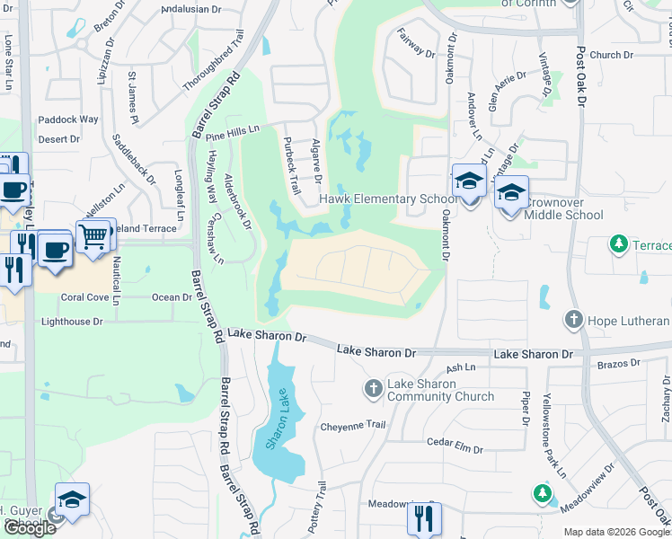 map of restaurants, bars, coffee shops, grocery stores, and more near 2355 Heartland Road in Denton