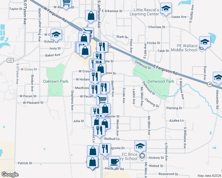 map of restaurants, bars, coffee shops, grocery stores, and more near 1105 Merritt Avenue in Mount Pleasant