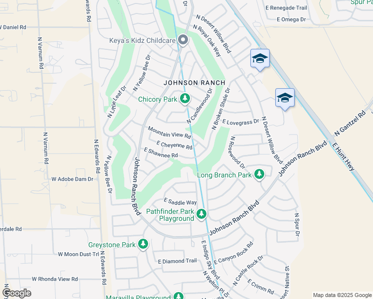 map of restaurants, bars, coffee shops, grocery stores, and more near 435 East Cheyenne Road in San Tan Valley