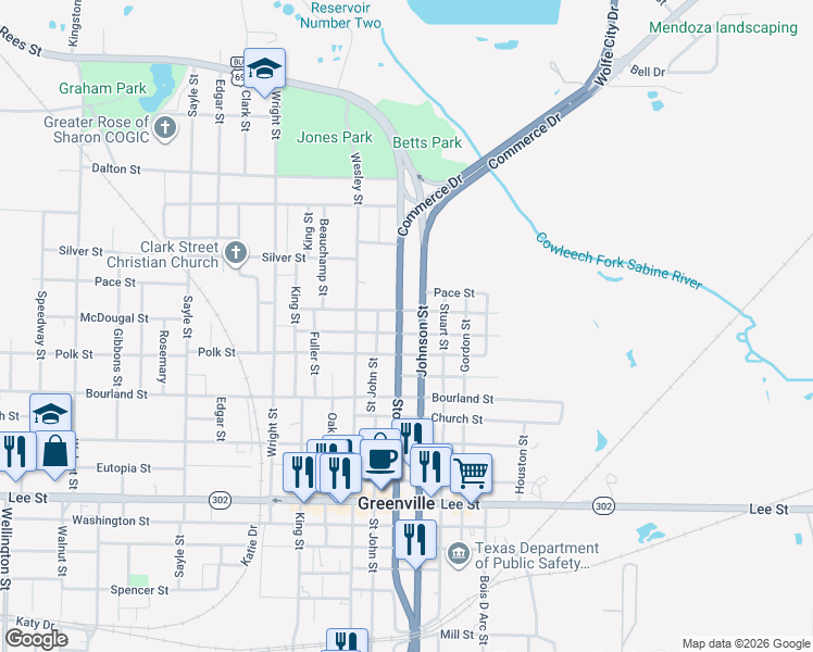 map of restaurants, bars, coffee shops, grocery stores, and more near 1615 Stonewall Street in Greenville