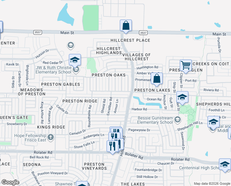 map of restaurants, bars, coffee shops, grocery stores, and more near 10822 Quest Drive in Frisco