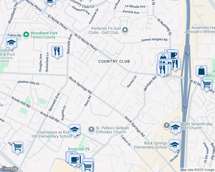 map of restaurants, bars, coffee shops, grocery stores, and more near 1233 Titan Court in Escondido