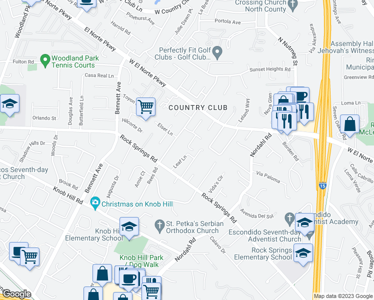map of restaurants, bars, coffee shops, grocery stores, and more near 1233 Titan Court in Escondido