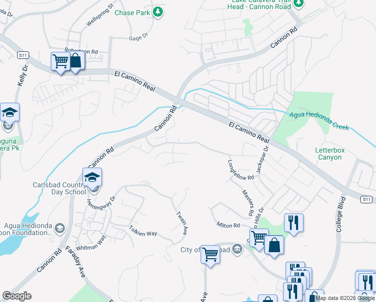 map of restaurants, bars, coffee shops, grocery stores, and more near 5106 Lynch Court in Carlsbad