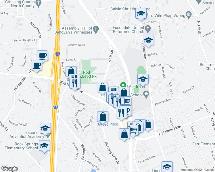 map of restaurants, bars, coffee shops, grocery stores, and more near 486 Beaumont Glen in Escondido