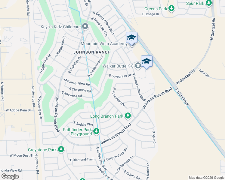map of restaurants, bars, coffee shops, grocery stores, and more near 29372 North Rosewood Drive in San Tan Valley