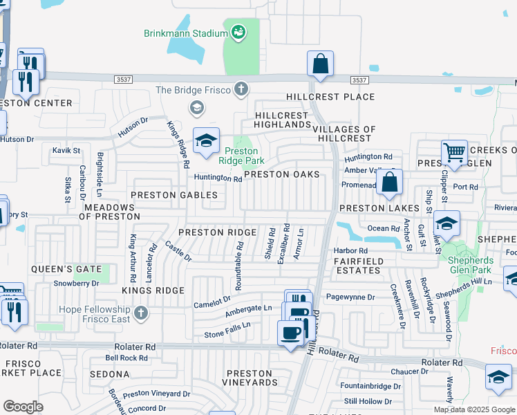 map of restaurants, bars, coffee shops, grocery stores, and more near 8100 Pacific Street in Frisco