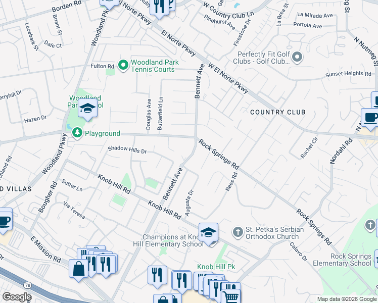 map of restaurants, bars, coffee shops, grocery stores, and more near 654 Bennett Avenue in San Marcos