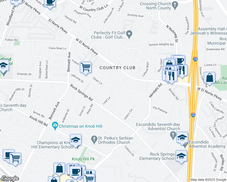 map of restaurants, bars, coffee shops, grocery stores, and more near 1256 Titan Court in Escondido