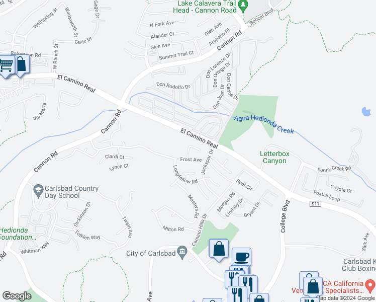 map of restaurants, bars, coffee shops, grocery stores, and more near Keats Place in Carlsbad