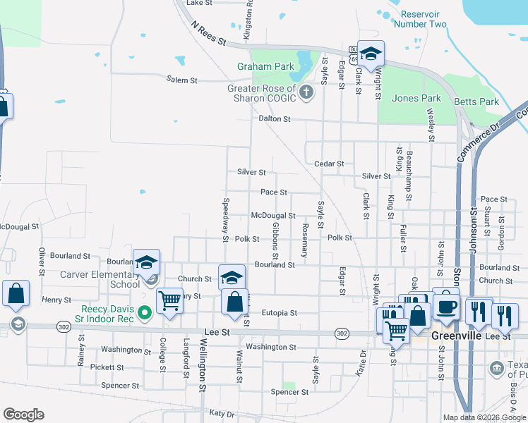 map of restaurants, bars, coffee shops, grocery stores, and more near 3803 McDougal Street in Greenville