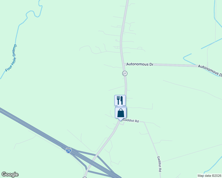 map of restaurants, bars, coffee shops, grocery stores, and more near 126 Mazzie Lane in Ridgeville