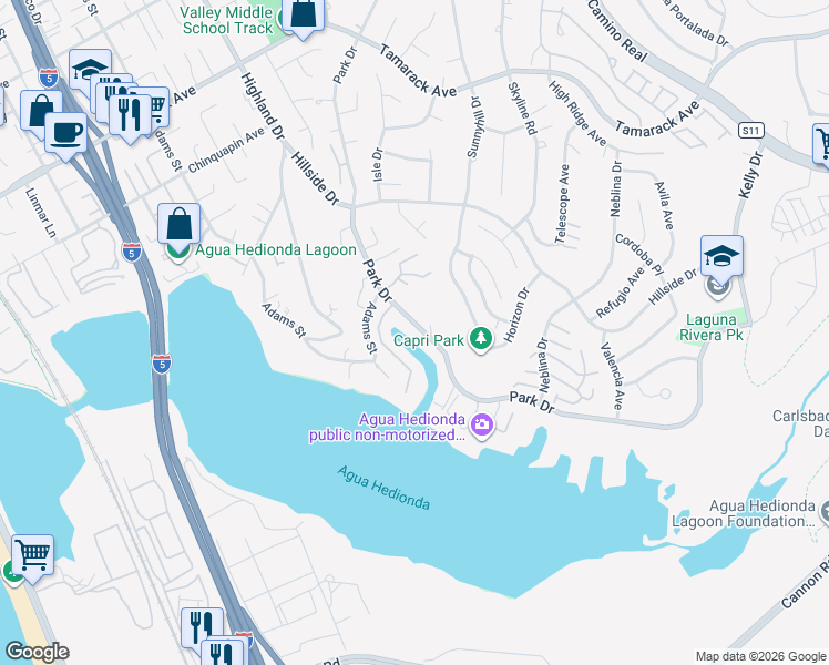 map of restaurants, bars, coffee shops, grocery stores, and more near 4625 Park Drive in Carlsbad